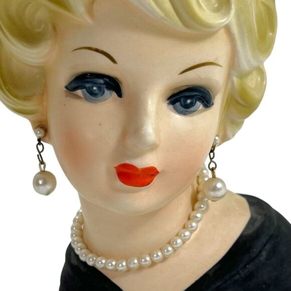 Vintage Inarco Head Vase Blonde Pearl Earrings Necklace E5622 - Picture 6 of 15